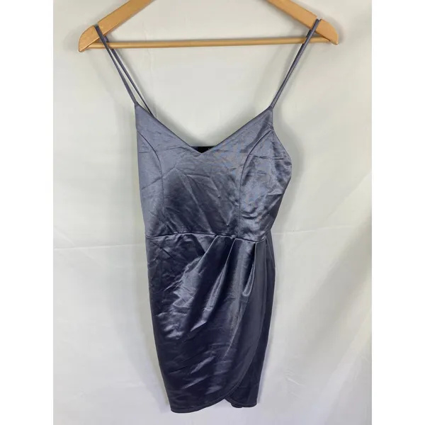 Lulu’s Slate Blue Forever Your Girl Satin Bodycon Dress Size Medium - Image 3