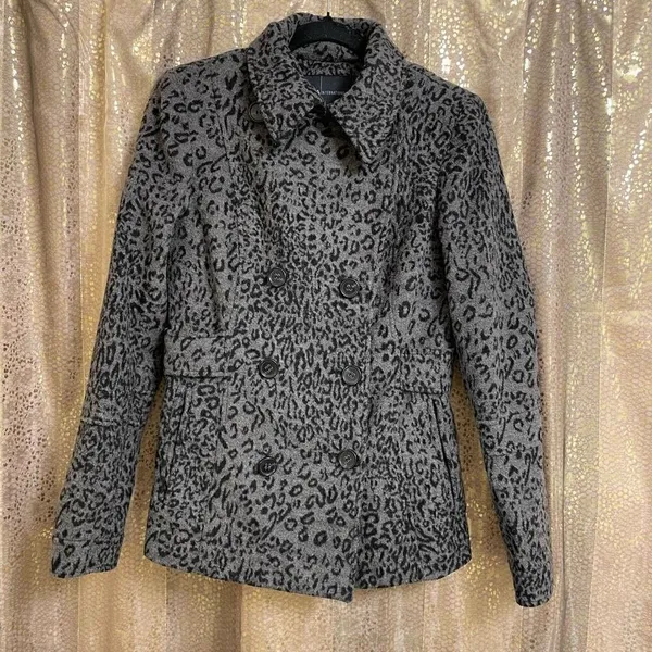 Moda International Victorias Secret Y2K Leopard Print Gray Black Peacoat Jacket - Image 2