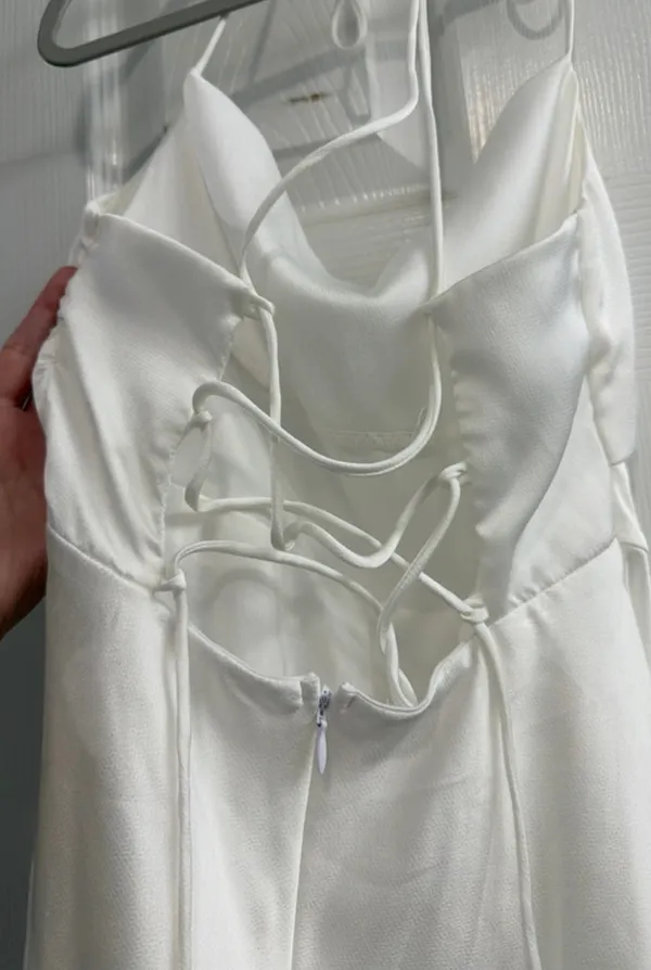 Little White Satin Corset Back Dress - Image 2