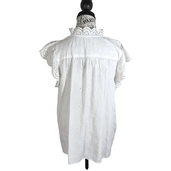 LOFT Women Large White Eyelet Embroidered Flutter Sleeve Tunic Top Boho L Summer - Image 3