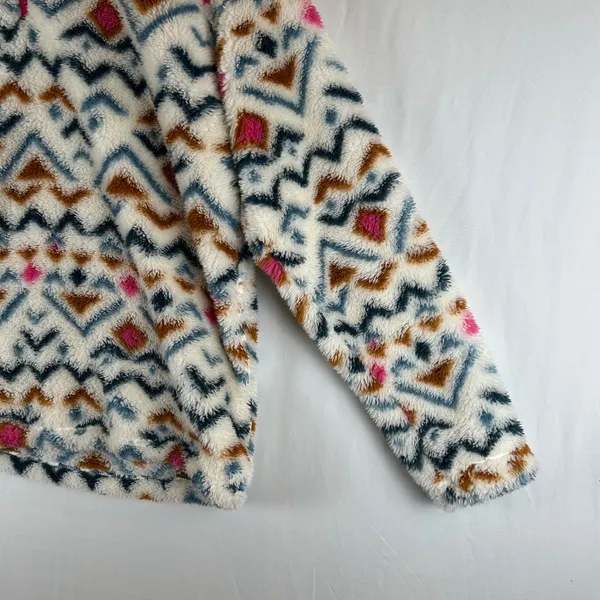 Eddie Bauer Womens Small Faux Fur Pullover‎ Aztec Print Quarter Zip Pink Trim - Image 12