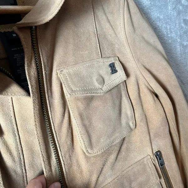 Harley Davidson Women’s Tan Leather Suede Moto Jacket Size M Biker Baddie Zipper - Image 6
