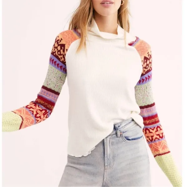 Free People Prism Swit Thermal Ski Top in Ivory Size Small - Image 3