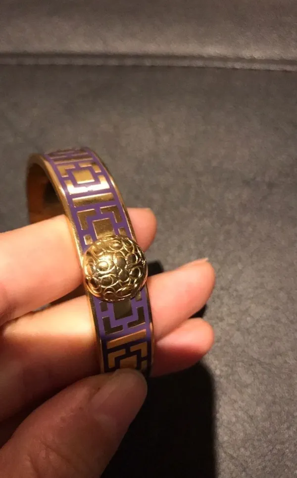 Coach Vintage Enamel Bangle Geometric Cube Square Print secure closure Cuff Bracelet Gold .5 wide band jewelry retro preppy minimalist - Image 10