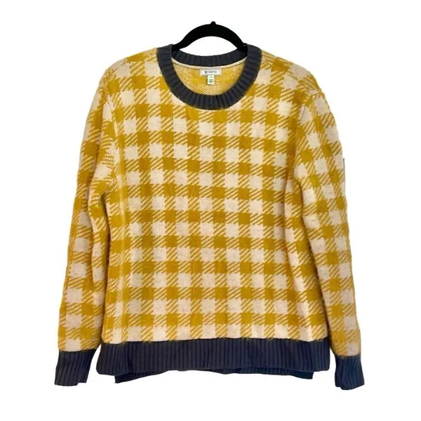Susina yellow buffalo check cozy crewneck sweater small - Image 4
