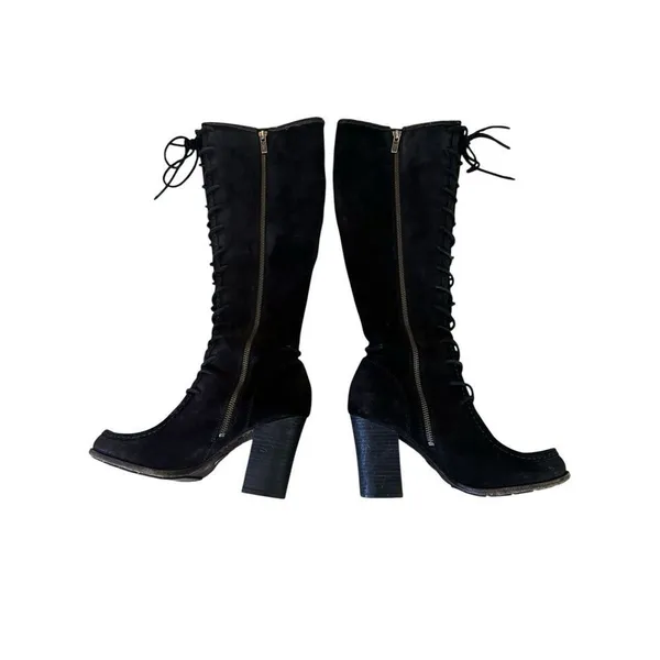 FRYE PARKER MOCCASIN LACE UP KNEE HIGH ZIPPER Black Suede RARE 8 - Image 4