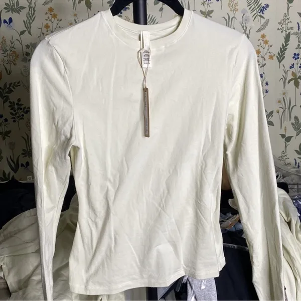 NWT Skims (B8) Cotton Jersey Long Sleeve T-Shirt Crew Neck Pullover Bone Size L - Image 3