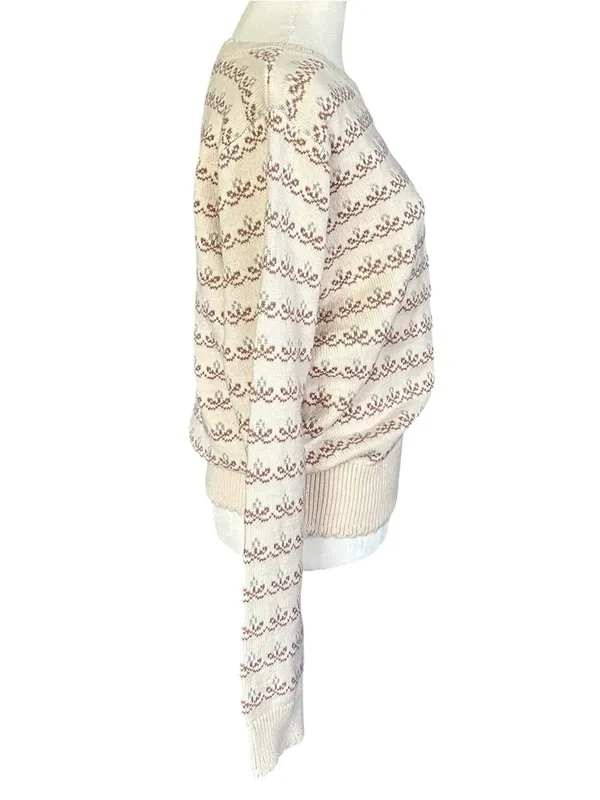 See and be Seen Fair Isle Floral Scallop Ribbed Trim Grandmacore Sweater Small - Image 3