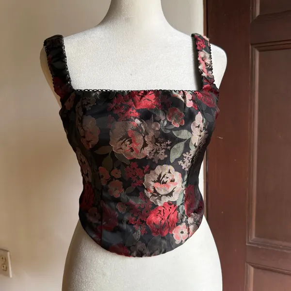 NIA | Elizabeth Corset Top Red and Black Floral Jacquard | Extra Small - Image 2