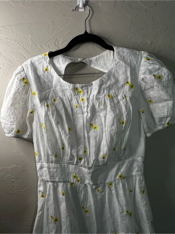 For Love & Lemons Abby White Yellow Floral Embroidered Open Back Mini Dress - Image 3