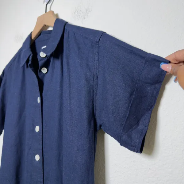 J. Crew Women Linen Shirt‎ Dress XS Navy Blue Minimalist Coastal Lagenlook - Image 5