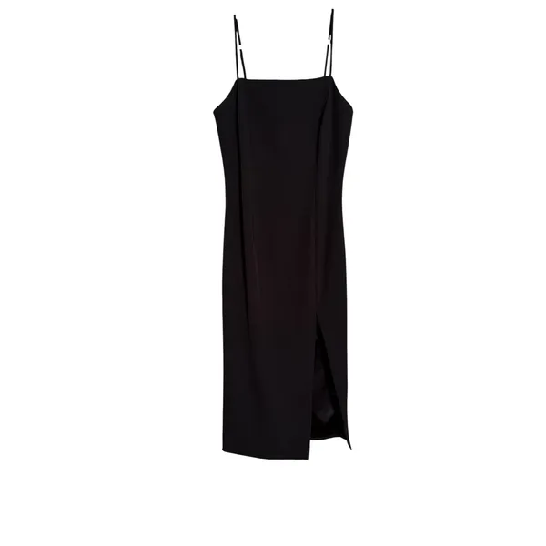 Bardot Black Square Neck Midi Dress Side‎ Slit Spaghetti Strap US 4 - Image 2
