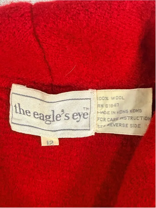 Vintage The Eagle’s Eye 100% Wool Shawl Collar Cropped Cardigan Jacket Red 12 - Image 2