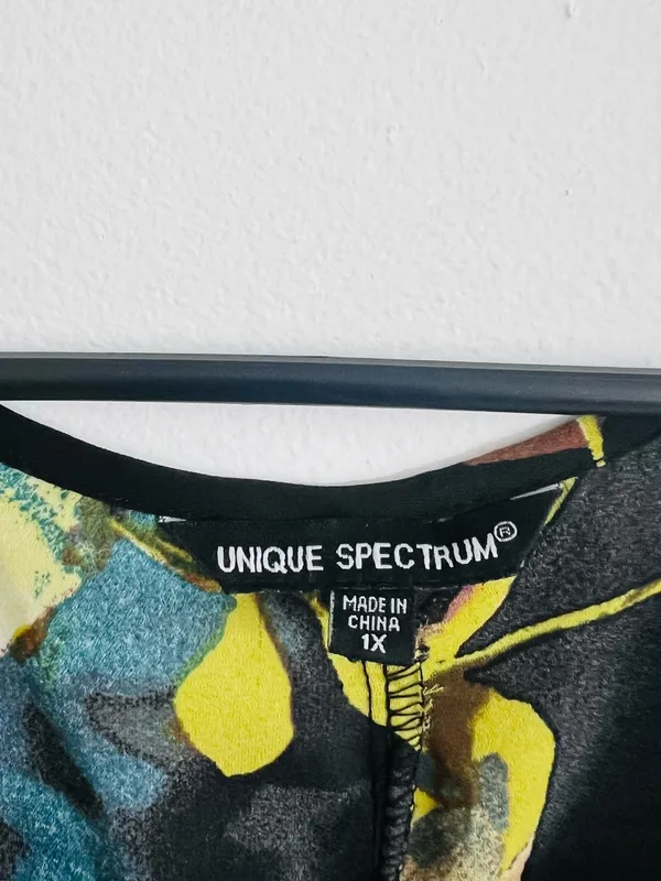 Unique Spectrum Black Floral Chiffon Tunic with Teal and Mustard Accents Y2K - Image 3