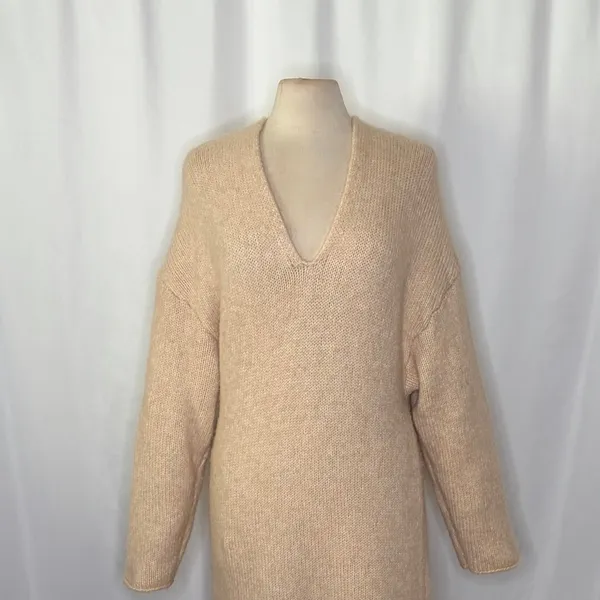 ZARA Alpaca Knit Midi Dress Light Tan Sand Coastal Blogger Favorite Medium - Image 3