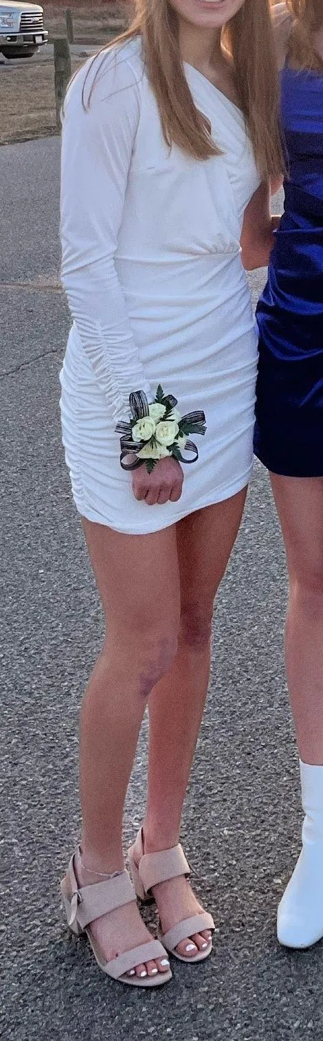 Lucy in the Sky One Shoulder Sparkly White Mini Dress - Image 5