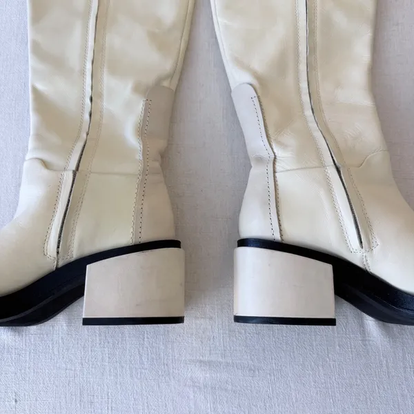 Franco Sarto Dorica Tall Boots 5.5M Cream Leather Block‎ Heel - Image 12