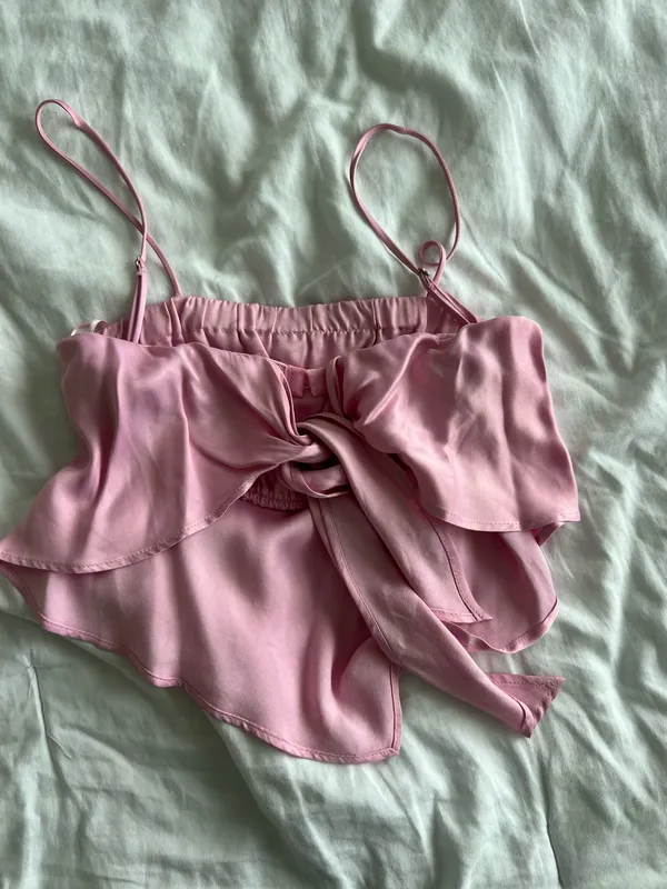 Zara Pink Asymmetric Handkerchief Hem Crop Top - Image 2