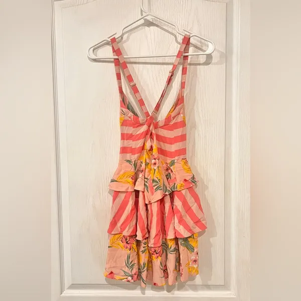 Final Price NWT For Love And Lemons Pink Floral & Stripe Tropical Dress - Image 5