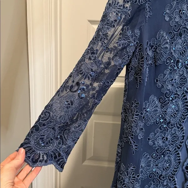 Alex Evenings Navy Sequin Lace‎ Jacket Dress Set 6 NWT Wedding Party Formal - Image 7