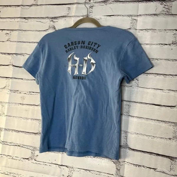 Harley-Davidson Vintage 2004 Y2K Blue Short Sleeve Tee Graphic T Shirt SZ M Bike - Image 8