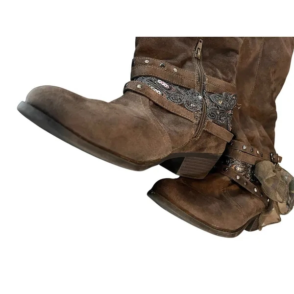 Not‎ Rated Boots Womens 7.5 Pull On 1/2 Zip Riding Boot Brown Faux Leather - Image 3