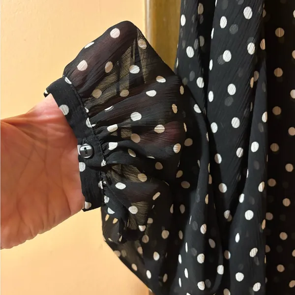 Anthropologie Maeve Sirena Polka Dot Ruffled Tunic Midi Dress in Black & White - Image 10