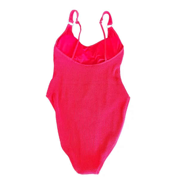 Bikini Bliss Women Hot Pink Crinkle Textured One Piece Swimsuit Size‎ L High Cut - Image 3