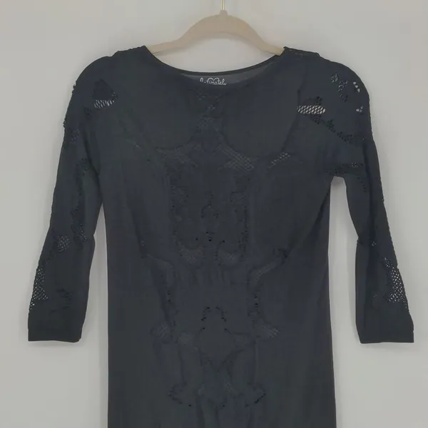 Intimately Free People Black Floral Lace Mini Dress M/L 3/4 Sleeve Stretch - Image 2