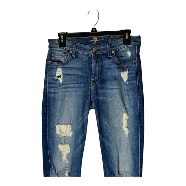 7‎ For All Mankind Jeans Women 27 Medium Wash Denim Distressed The Ankle Skinny - Image 4