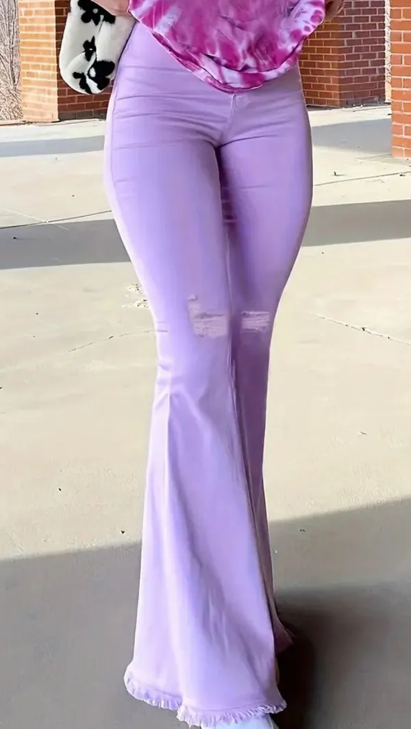 Y2K Light Purple Ripped Flared Jeans Size XL - Image 2