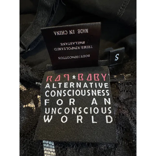 Rat Baby Womens Black Occult‎ Graphic Lace Trim Slip Mini Dress Small - Image 4