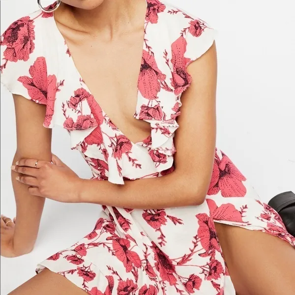 NWT Free People French Quarter Wrap Mini Dress‎ Medium Ivory Pink - Image 5