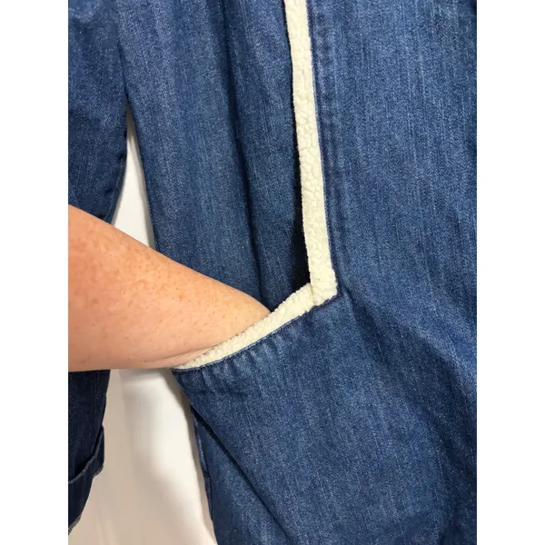 Rachel‎ Brooke Denim Jacket Sherpa Trim Blue Chore Coat Large Vintage Aesthetic - Image 3