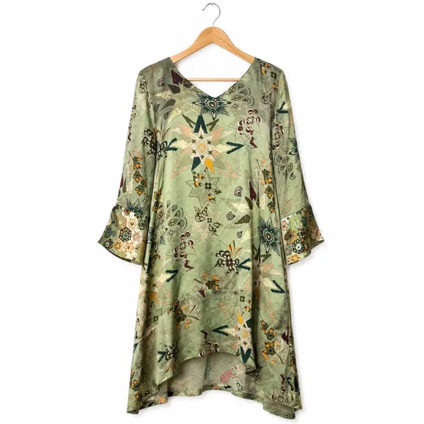 Anthropologie Odd Molly Boho Shift Dress Green European Lagenlook Cottagecore M - Image 2