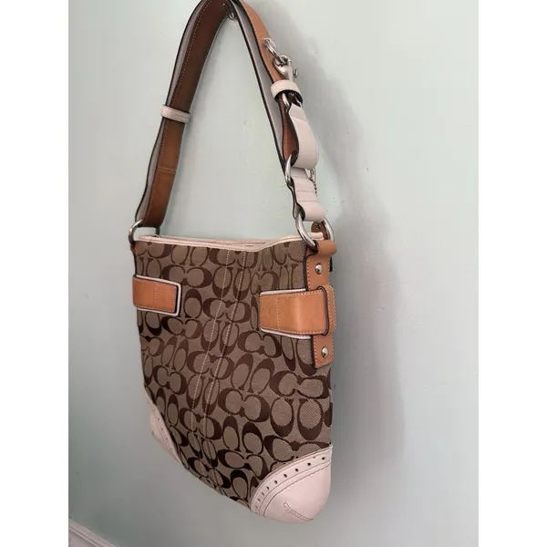Coach Signature Stripe Buckle Crossbody Shoulder Bag‎ 1487 Khaki White Y2K - Image 2