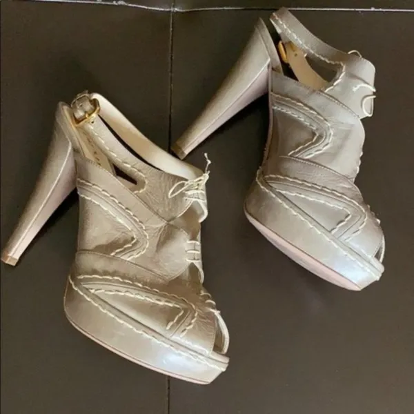 Prada Beige Platform Peeptoe Sandals - Image 3