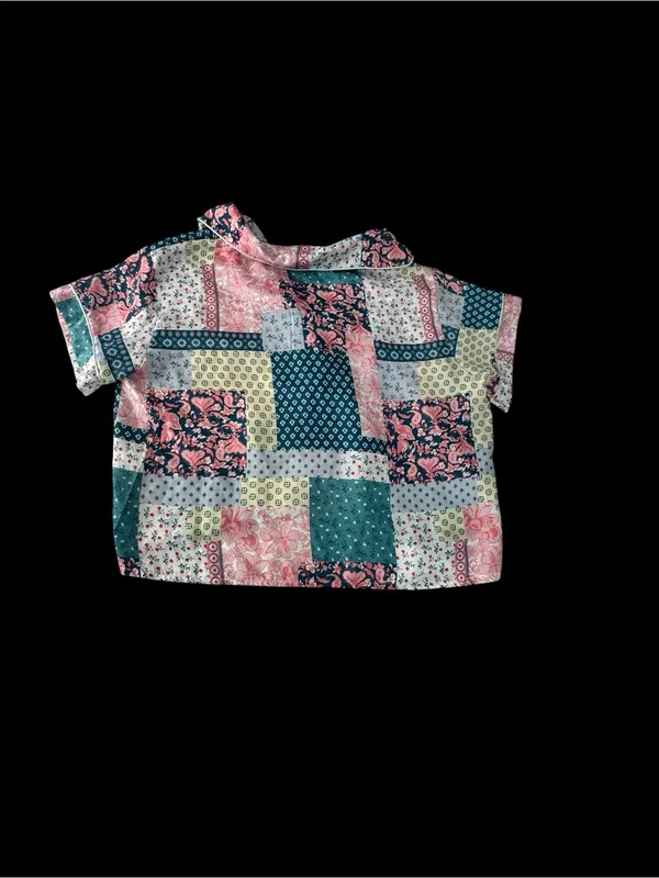 Simply Southern Patchwork Short Pajama Set - Pink, Teal & Cream - Image 5
