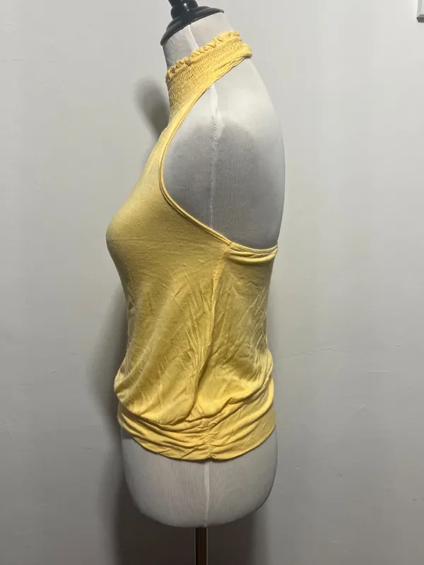 Y2K mock neck halter yellow top Size XS - Image 3