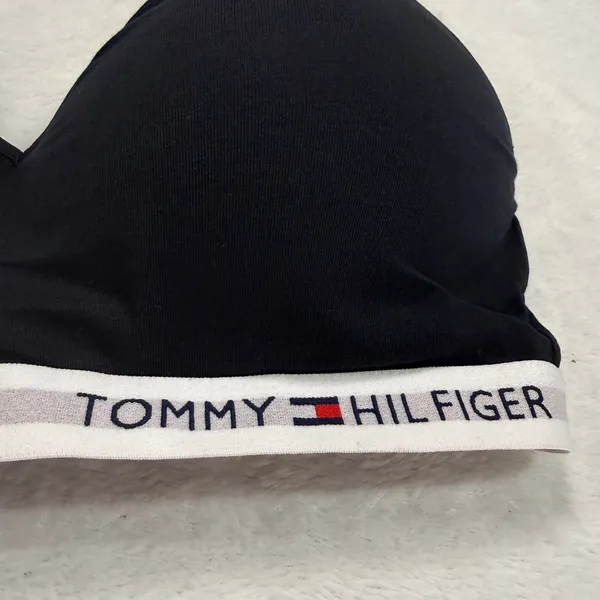 Tommy Hilfiger L Signature Logo Push-Up Bralette Black Wireless Sporty Bra Soft - Image 3