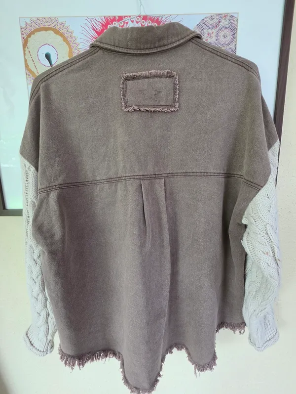 POL Cable Knit Sleeve Shacket Chocolate & Cream Small - Image 12