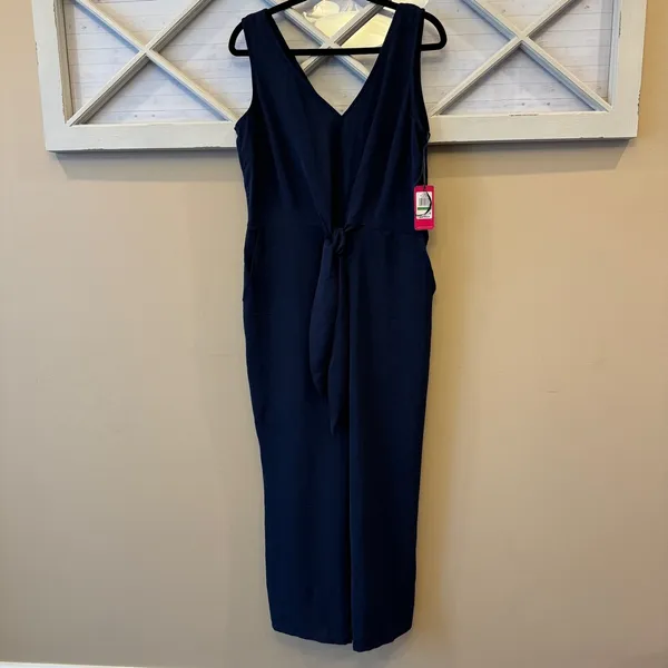 Vince Camuto Womens‎ Island Oasis Tie Front Wide Leg Jumpsuit Classic Navy L NWT - Image 2