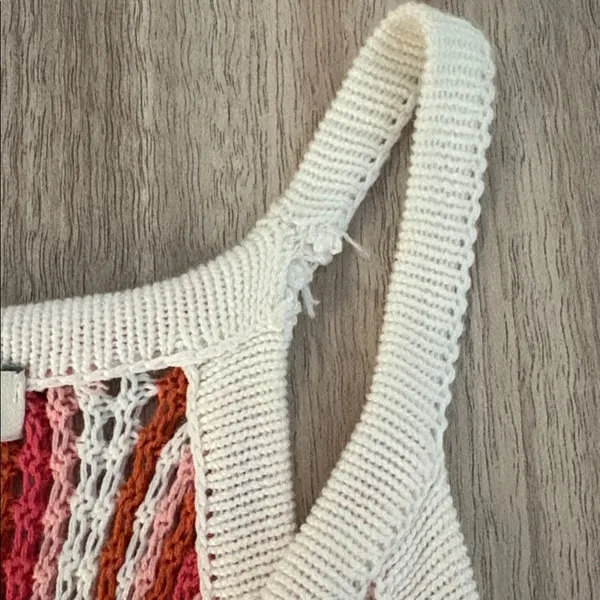 C&C California Knit Tank Coverup Dress Size Large Pink White Orange - Image 3