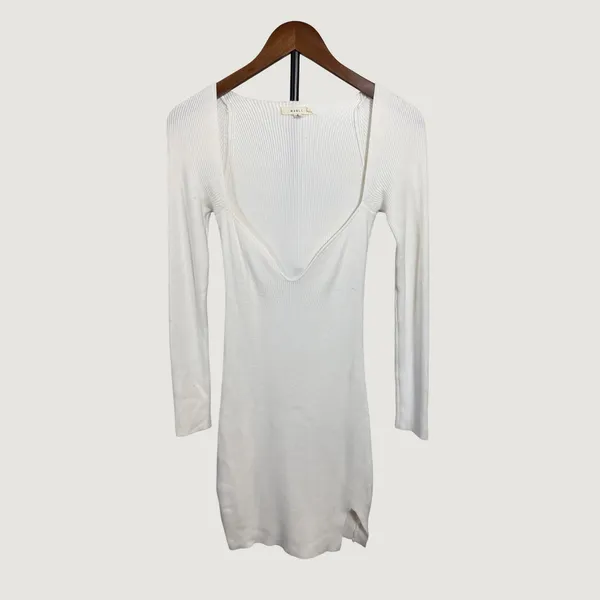 Mable Womens White Ribbed Knit Deep V Neck Long Sleeve Mini Dress MD2751 Small - Image 2