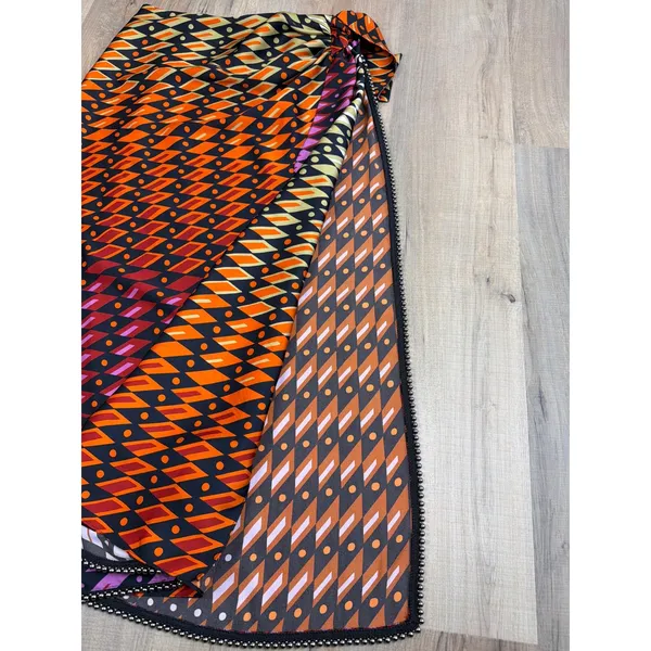 Zara Geometric Print Beaded Trim Sarong Wrap Maxi Skirt Multicolor Womens Med - Image 7