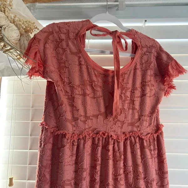 Anthropologie babydoll Pink Textured Floral Mini Dress Coquette Romantic XS - Image 3