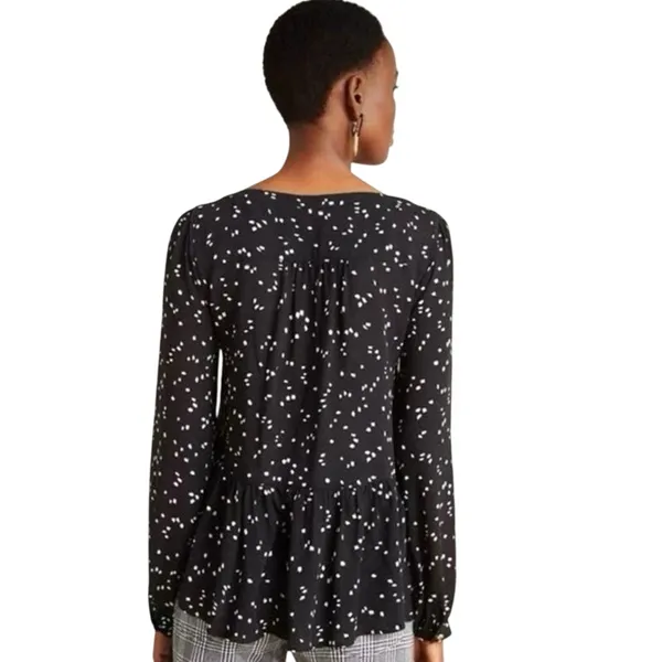 Maeve Anthropologie Black White Cheyenne Peplum polka dot Blouse Size medium top - Image 2
