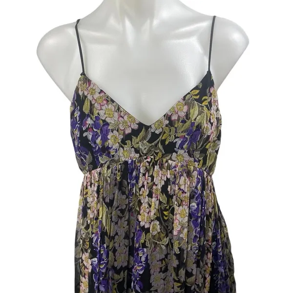 Anthropologie Floreat Black Floral Sleeveless V Neck Pleated Cami Maxi Dress 2 - Image 3