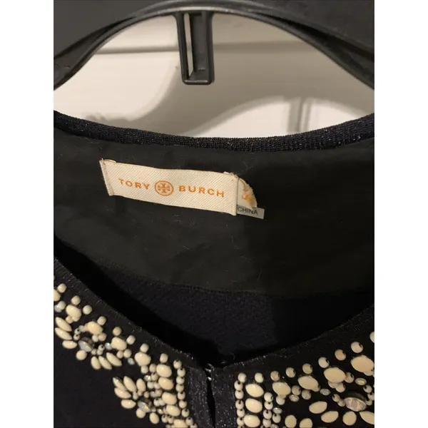 Tory Burch Embellished Black Sweater Tunic Beaded Floral Size M Cotton - Image 2