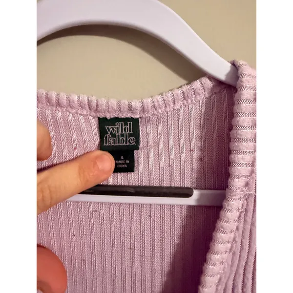 Wild Fable Ribbed Surplice V-Neck Crop Top Womens Small Lavender Long Sleeve - Image 2